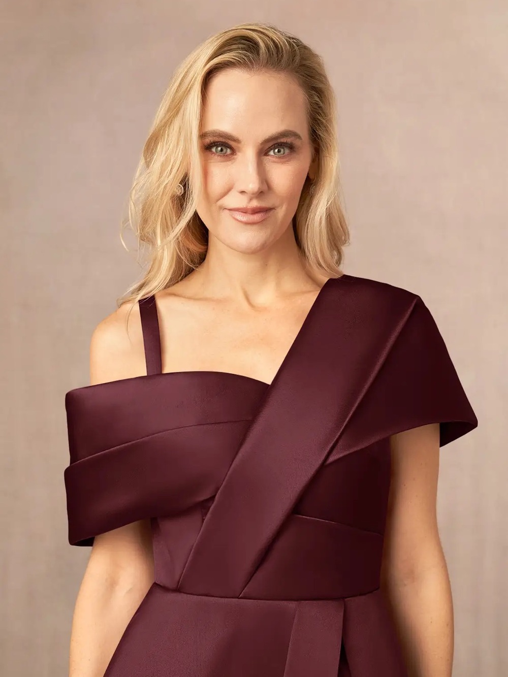 Azazie Marissa One-Shoulder Evening Gown in Cabernet - Picture 5 of 6